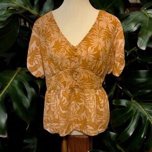 JESSICA SIMPSON PALM BLISS/ SHORT SLEEVE/ BUTTON FRONT BABYDOLL BLOUSE/ Size 2X